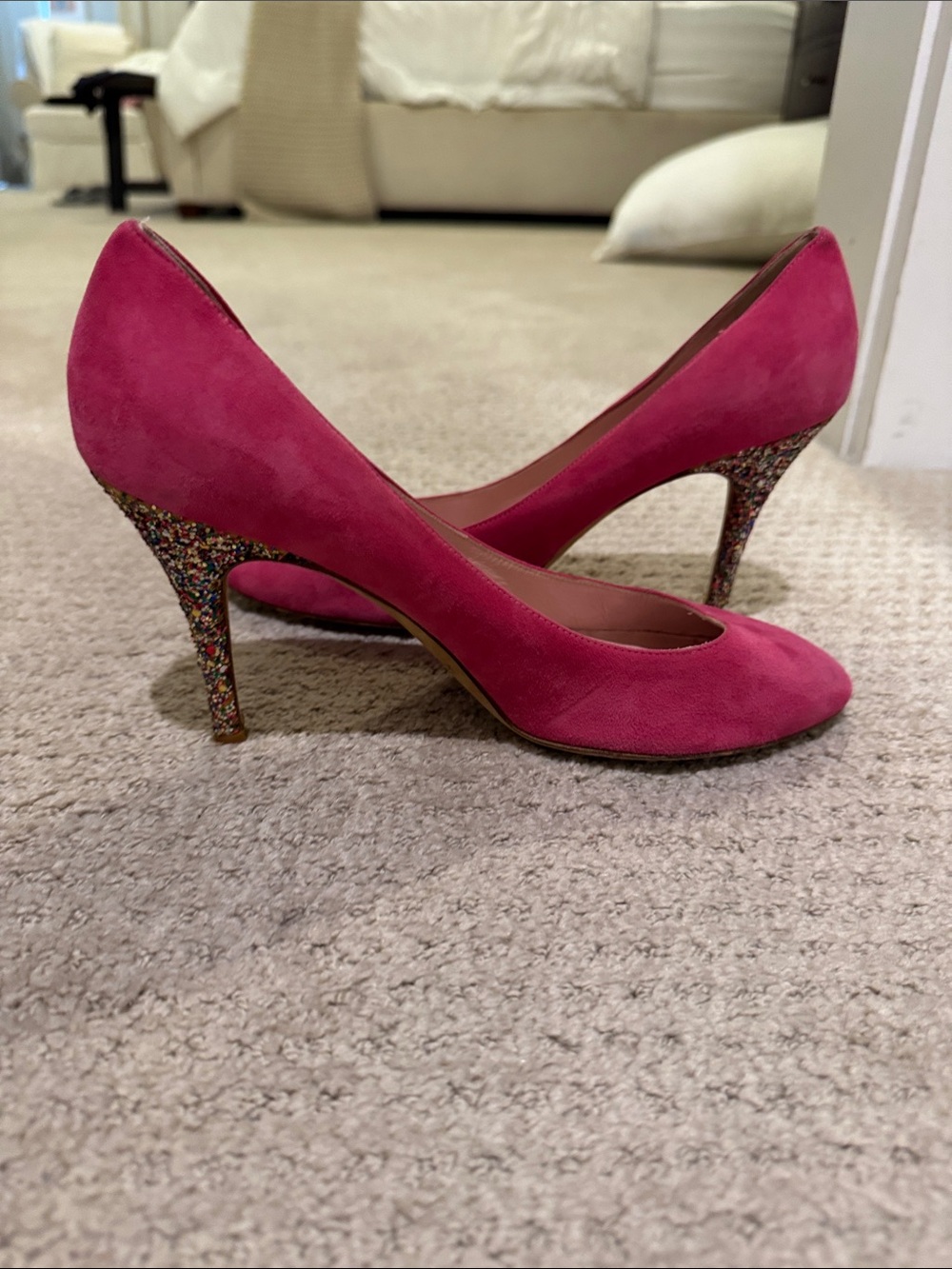 Kate Spade Women's Pink Suede Pump with Glitter Heel